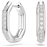 Dextera hoop earrings Octagon shape, Round cut, White, Rhodium plated